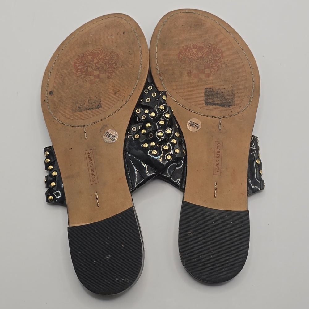 Vince Camuto Black and Gold Studded Flip Flop Sandals - Picture 7 of 10